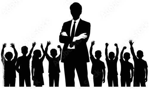 Silhouettes of teacher and students, Silhouettes of people and a businessman