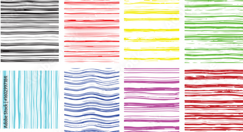 Collection of abstract colorful stripes and lines isolated on transparent background