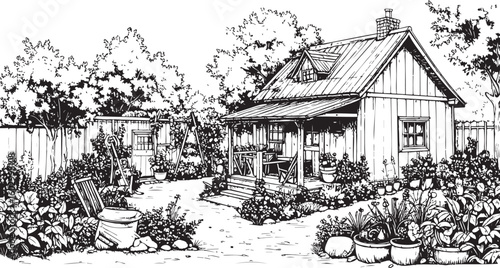 Hand-Drawn Vintage Farmhouse