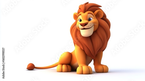 3d cartoon lion character sitting with friendly expression, isolated on white background, ideal for children’s illustrations, educational materials, wildlife themes, or animated animal project




