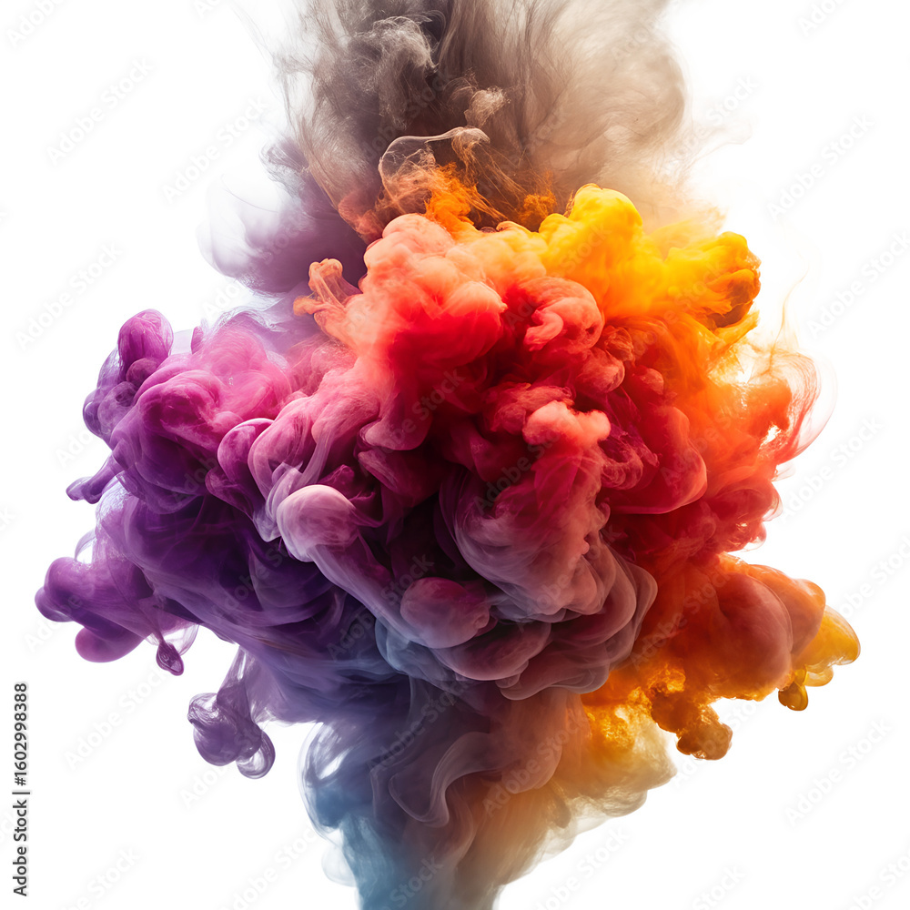 Fototapeta premium Vibrant colorful ink explosion forming an abstract cloud isolated on transparent background