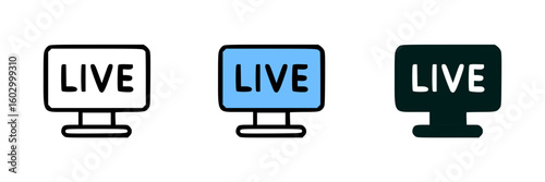 Three variations of a monitor icon displaying the word "LIVE" in different color schemes.