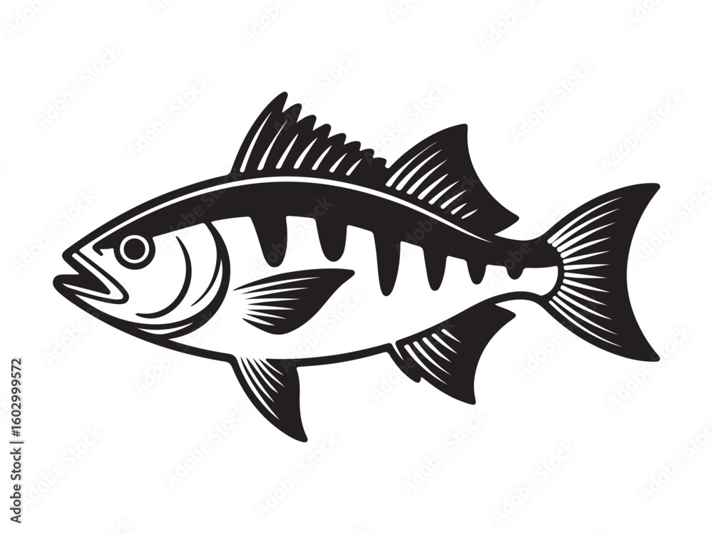 Fototapeta premium Fish Silhouette Vector Illustration, Black and White Fishing Logo Icon- EPS
