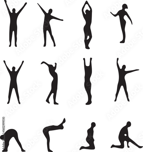 Stretching and Warm Up Human Poses Silhouette Set