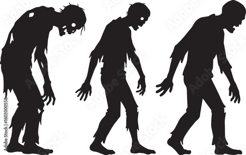 Three grotesque zombie figures in silhouette