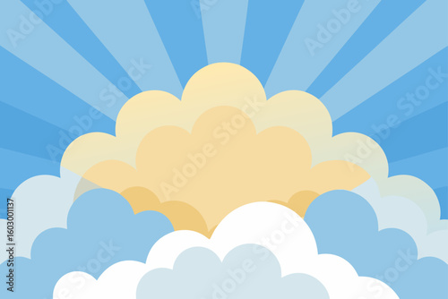 Bright blue sky with fluffy white clouds, a seamless vector illustration of a summer day cloudscape pattern