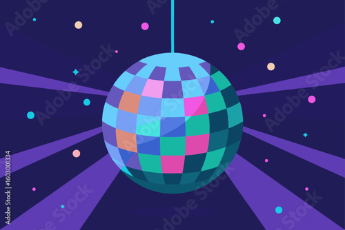 Vibrant disco ball illustration for a festive party celebration with bright, shiny mirror facets