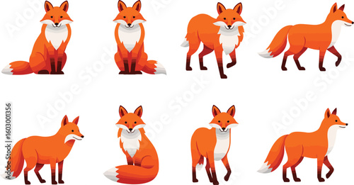 Charming fox collection showcasing various cute poses and playful movements in a vibrant style