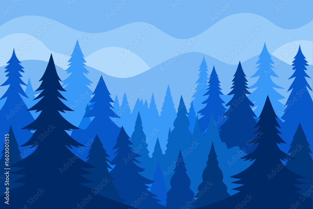 Fototapeta premium Christmas winter landscape with snowy fir trees and a seamless forest pattern
