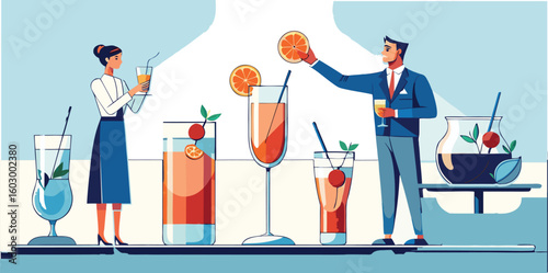 People enjoying colorful cocktails at a bar drinks celebration