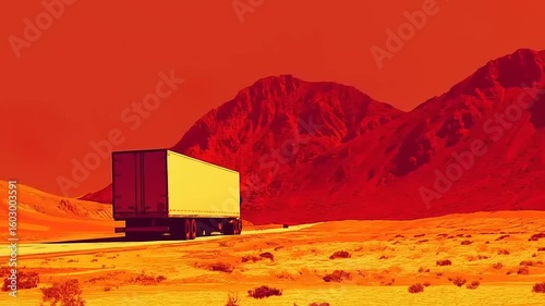 Commercial Truck Journey Through Arid Landscapes Against Vibrant Sunset Skies