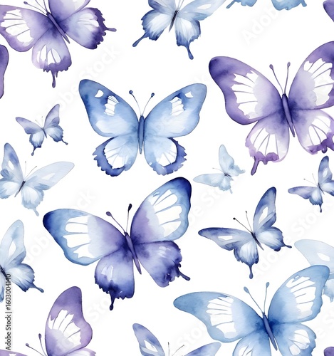 Watercolor Butterfly Pattern in Soft Blue and Lavender