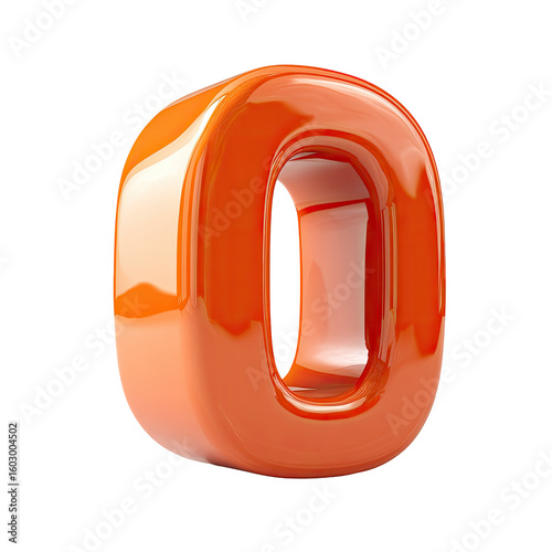 3D rendered, glossy orange numeral zero