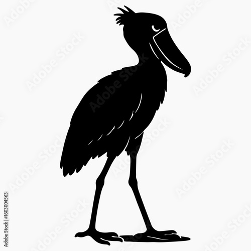 Stark black shoebill stork silhouette illustration