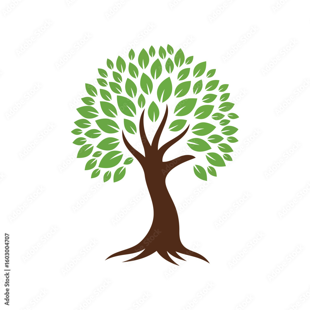 Obraz premium Isolated tree with green leaves and a brown trunk symbolizes growth on a white background