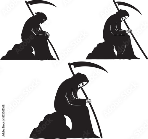Grim reaper sitting silhouette with scythe