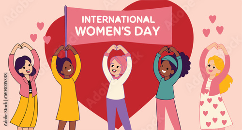 Happy International Women's Day: Diverse Women Celebrating with Love and Unity