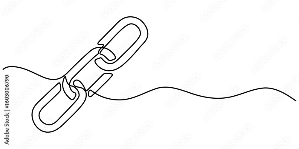 Obraz premium Chain continuous one line drawing isolate outline vector illustration, Linear background of chain. One continuous line drawing of a chain. Vector illustration. Chain icon in continuous line. 