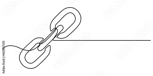Chain continuous one line drawing isolate outline vector illustration, Linear background of chain. One continuous line drawing of a chain. Vector illustration. Chain icon in continuous line. 