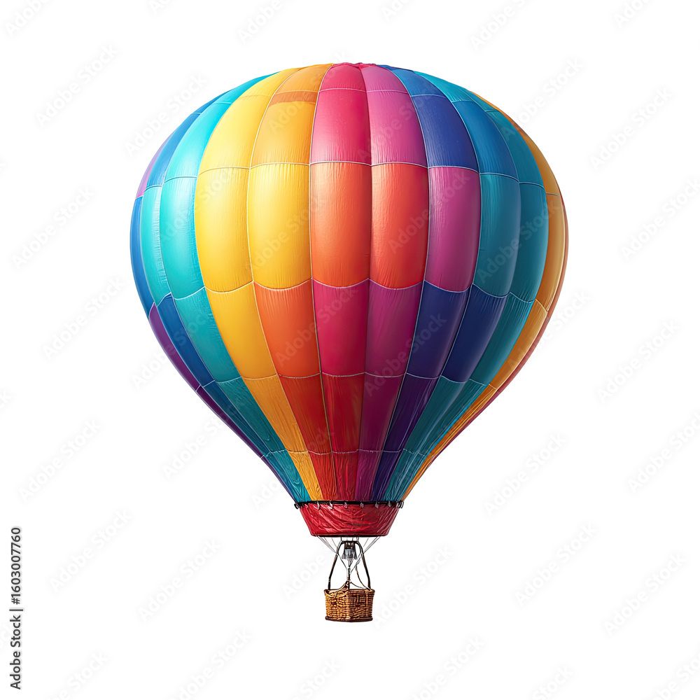 Fototapeta premium Colorful hot air balloon, vibrant hues, isolated