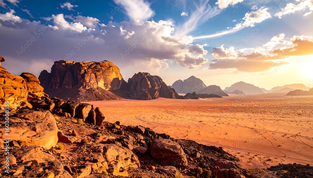 Naklejka premium Desert landscape at sunset (1)