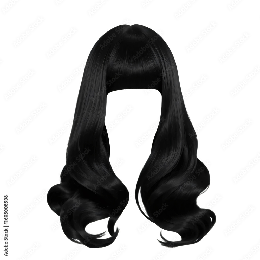 Fototapeta premium Stylish women's black hair wig isolated on transparent background