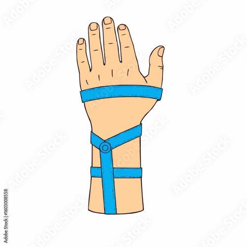 Hand with blue supportive brace for wrist stabilization  