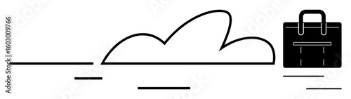 Cloud with minimal lines symbolizing digital storage and a business suitcase for work and data. Ideal for technology, innovation, mobility, efficiency, digital workflow, business tools