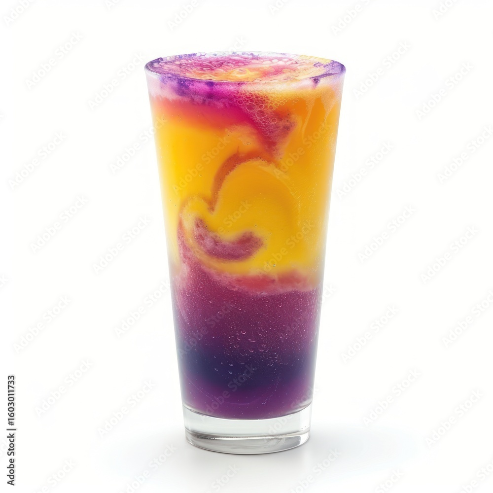 Vibrant layered smoothie in a tall glass Vibrant layered smoothie in a tall glass