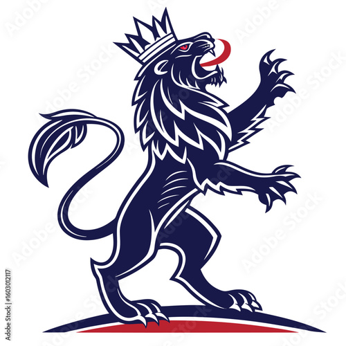 Majestic Crowned Lion Heraldry Mascot Standing Rearing Up