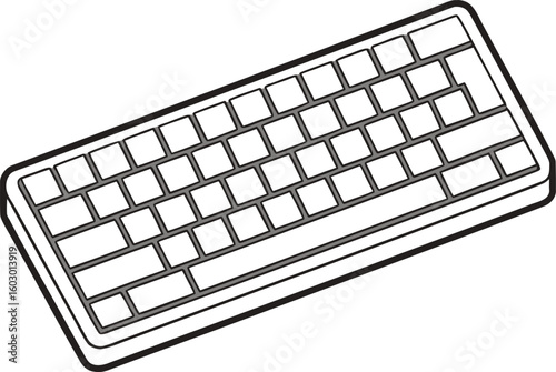 Simple black outlined computer keyboard with white keys technology input