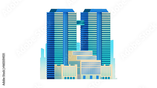 Modern architectural marvel featuring twin skyscrapers connected by a skybridge, symbolizing innovation, progress, and urban development in a vibrant city center