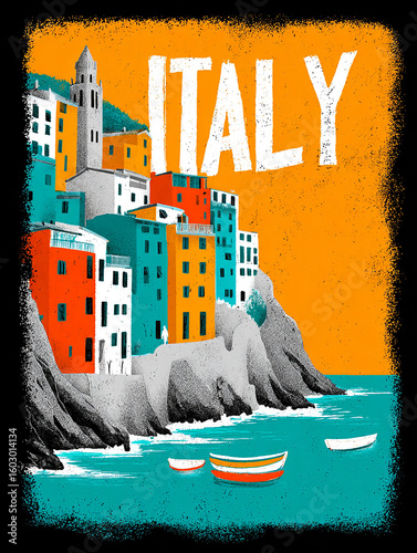 Italy Coastal Village Travel Poster