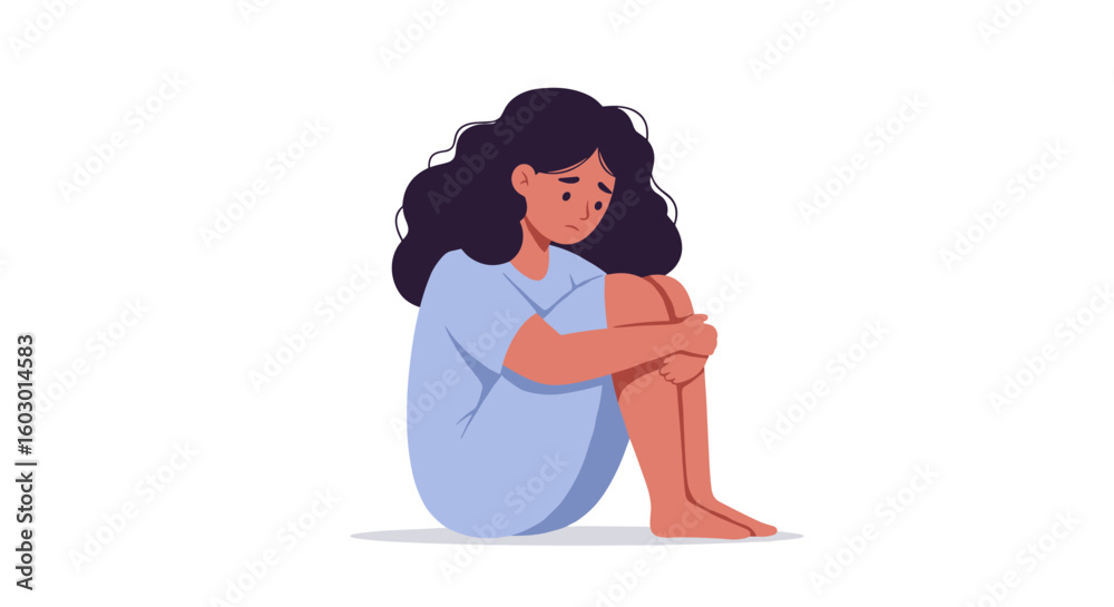 Obraz premium Thoughtful young woman sitting alone with a pensive expression