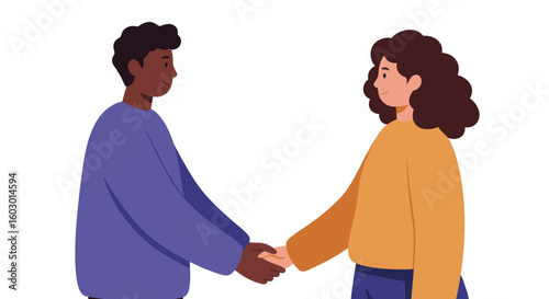 Friendly handshake between two people in a modern flat design