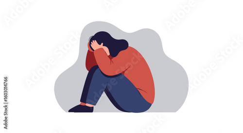 Depressed figure in modern flat design: a contemplative moment in isol