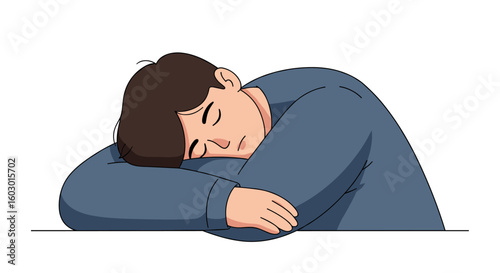 Man sleeping on desk: relaxed illustration of a tired person resting h