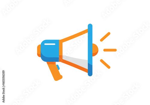 Blue and Orange Megaphone Icon – Bold Communication Symbol with Sound Lines for Announcements