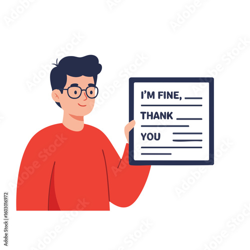 Vector illustration of person focused using speech board on white background