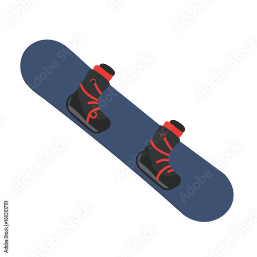 Vector illustration of snowboard with boots flat style on white background, winter sports gear