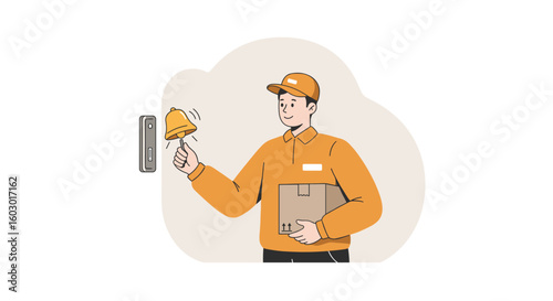 Courier ringing doorbell in flat style for express delivery concept