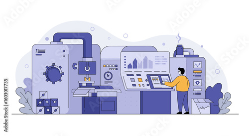 Modern industrial automation concept with futuristic technology interf