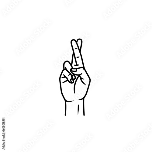A hand with crossed fingers is drawn in a simple minimalist style symbolizing luck and hope