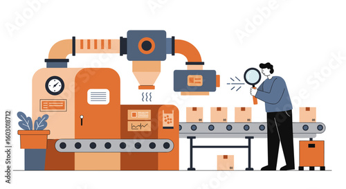 Factory automation process with industrial machines and quality contro