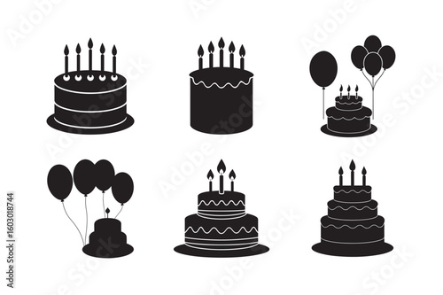 black silhouette birthday cake with candles set bundle