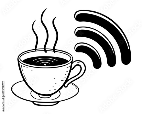 Hot coffee cup with wi fi signal silhouette