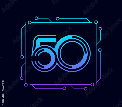 Abstract modern number 50 with border circuit technology symbol design vector illustration