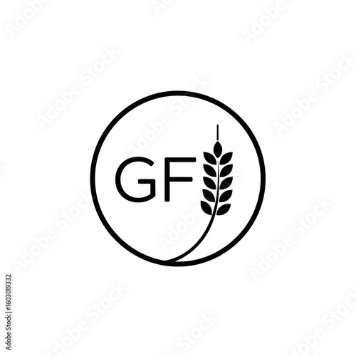 A glutenfree symbol with the letters gf and a wheat stalk is shown in a circle