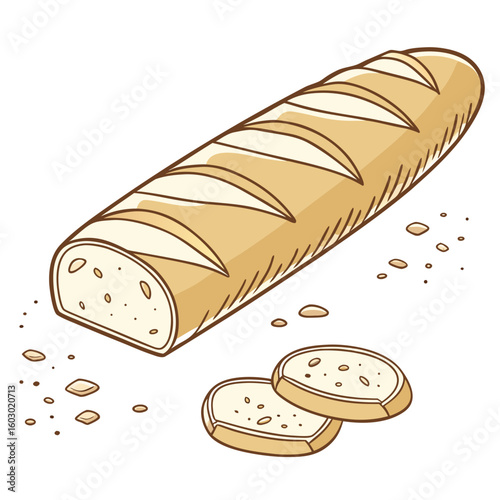 Baguette with Crumbs Vector Food Printable Graphic for Kitchen Decor