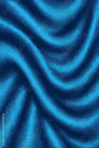 Abstract textured background of blue wavy fabric with halftone dots, creating a stylish and modern design